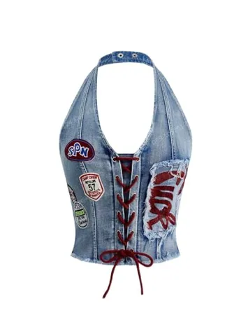 Denim Crop Top, Blue