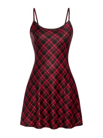 Mini Plaid Dress, Red