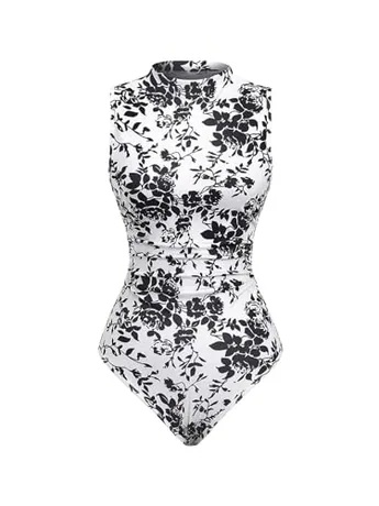 Sleeveless Floral Bodysuit, Black