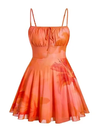 Plus Size Mesh Dress, Orange (3X-Large Plus)