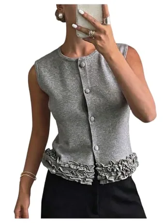 Sleeveless Knit Knitwear, Grey (Small)