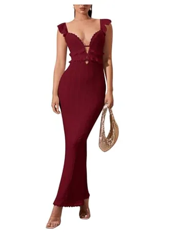 Maxi Knit Dress, Burgundy (Small)