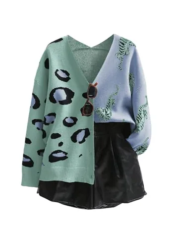 Long Sleeve Leopard Knitwear, Light Blue