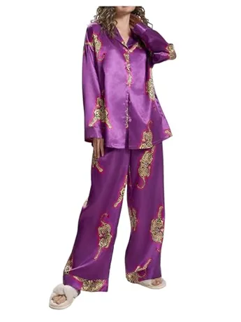 Long Sleeve Satin Sleep Set, Purple
