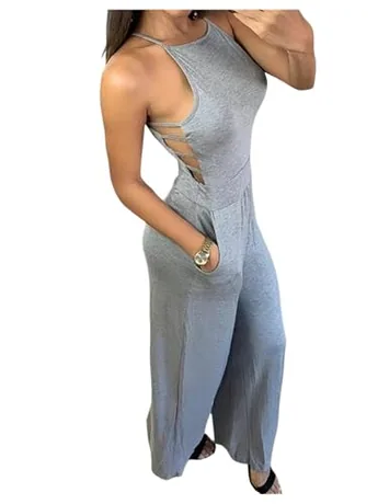 Sleeveless Cutout Jumpsuit, Grey