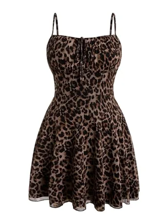 Plus Size Mesh Dress, Leopard