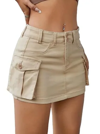 Mini Denim Skirt, Khaki (Large)