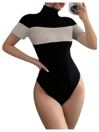 Short Sleeve Knit Bodysuit, Black