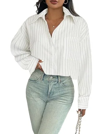 Long Sleeve Striped Blouse, White