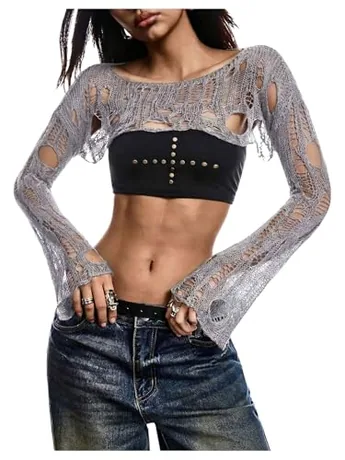 Off Shoulder Crop Top, Grey