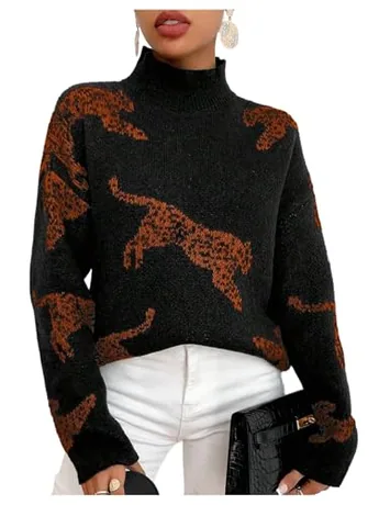 Long Sleeve Leopard Knitwear, Orange