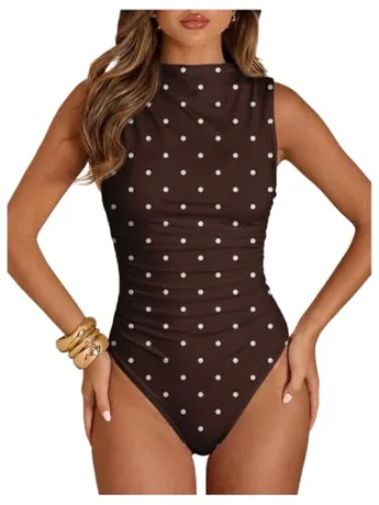Sleeveless Bodysuit, Brown (Large)