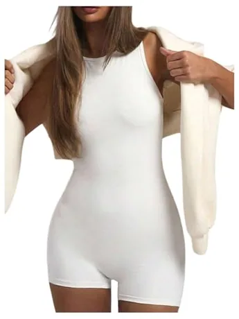 Bodycon Jumpsuit, White (Medium)