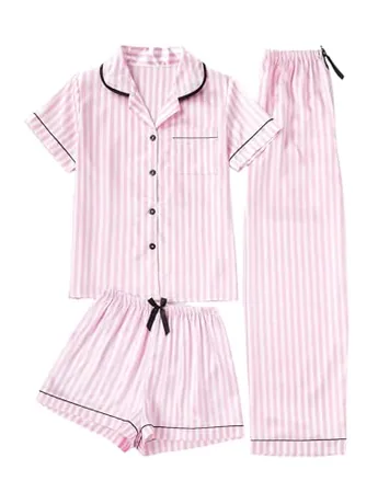 Short Sleeve Satin Sleep Set, Pink (Medium)