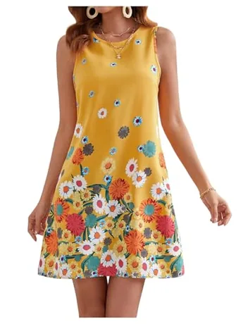 Sleeveless Floral Dress, Yellow