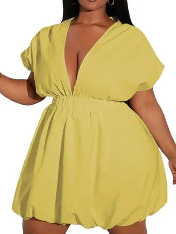 Plus Size Mini Dress, Yellow