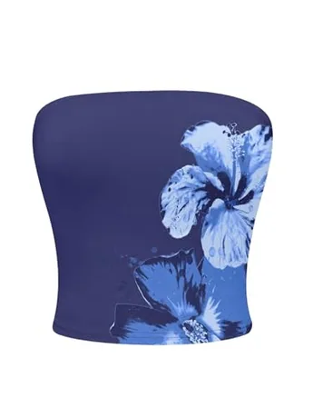 Floral Tube Top, Blue