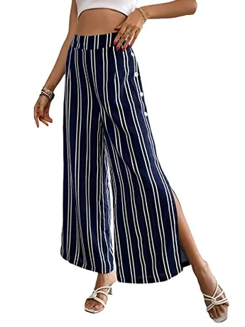 Plus Size Cropped Striped Trousers, Navy