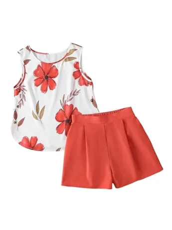 Floral Outfit Set, Orange (Medium)