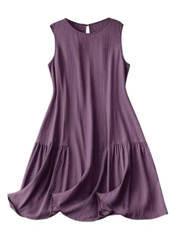 Plus Size Sleeveless Ruffle Dress, Purple