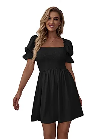 Short Sleeve Ruffle Dress, Black (X-Small)