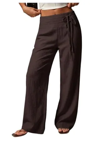 Wide Leg Trousers, Coffee (Large)