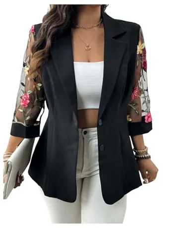 Plus Size Mesh Blazer, Black