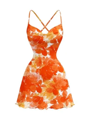 Sleeveless Mesh Dress, Orange