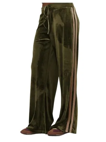 Wide Leg Velvet Trousers, Olive (Large)
