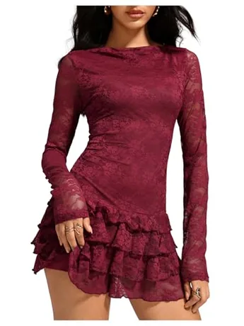 Mini Lace Dress, Burgundy
