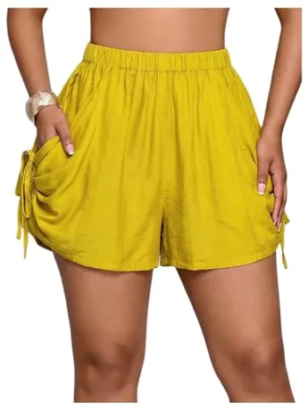 Mini Ruched Shorts, Yellow