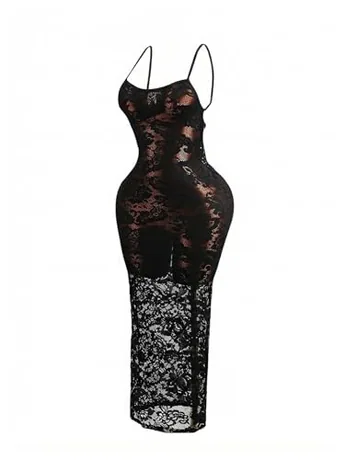 Sleeveless Lace Dress, Black