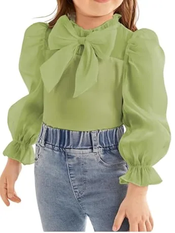 Long Sleeve Mesh Blouse, Olive (4T)