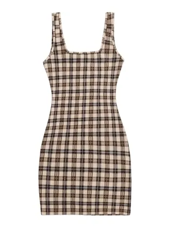Mini Plaid Dress, Brown