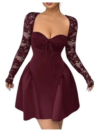 Mini Lace Dress, Burgundy (Large)