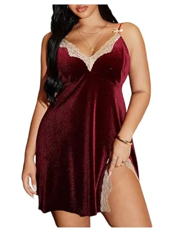 Plus Size Lace Sleep Set, Burgundy