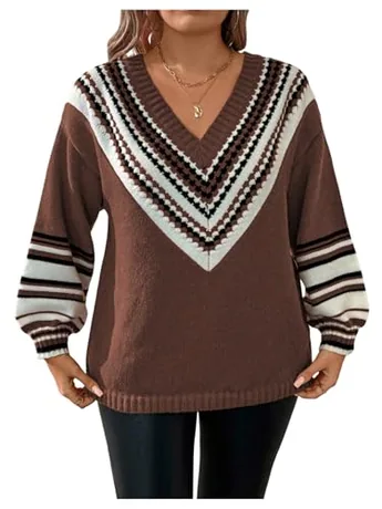 Plus Size Long Sleeve Knit Knitwear, Coffee