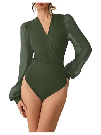 Long Sleeve Mesh Bodysuit, Army Green