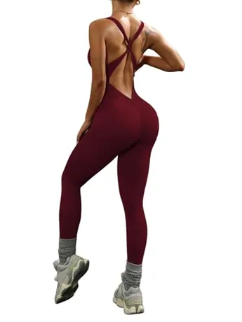 Sleeveless Backless Jumpsuit, Burgundy