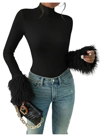 Long Sleeve Knit Bodysuit, Black