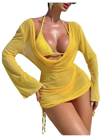 Long Sleeve Swimsuit, Yellow (Medium)