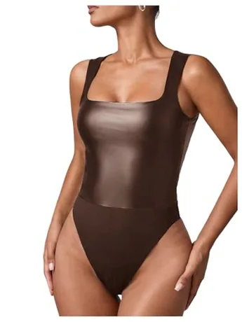 Sleeveless Bodysuit, Brown (Medium)
