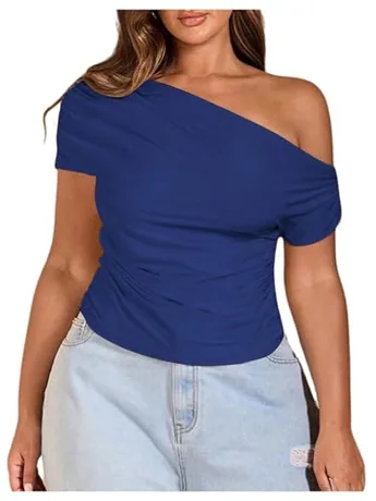 Plus Size Ruched T-Shirt, Blue (XX-Large Plus)