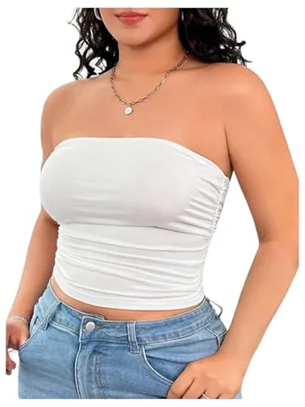 Plus Size Tube Top, White (3X-Large Plus)