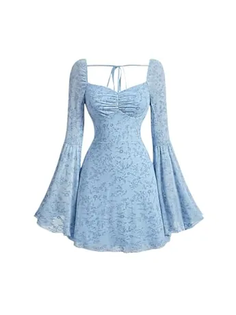 Long Sleeve Floral Dress, Blue