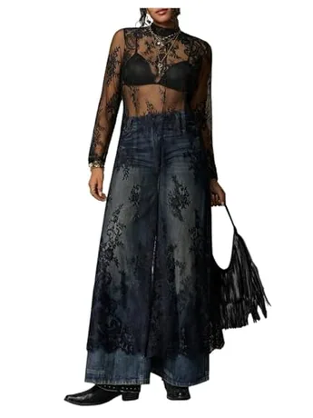 Plus Size Maxi Lace Cover Up, Black