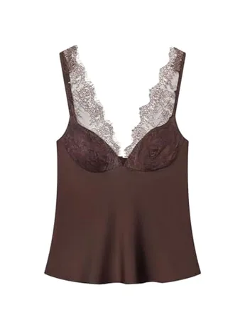 Sleeveless Lace Blouse, Brown (Small)
