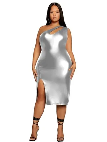 Plus Size Midi Bodycon Dress, Silver