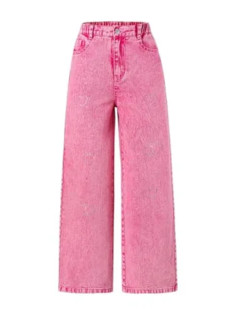 Wide Leg Denim Jeans, Pink (9 Years)
