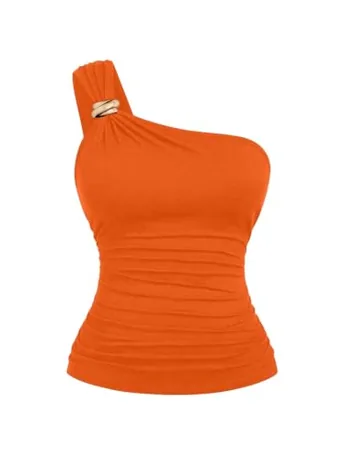 Plus Size Sleeveless Ruched Tank Top, Orange